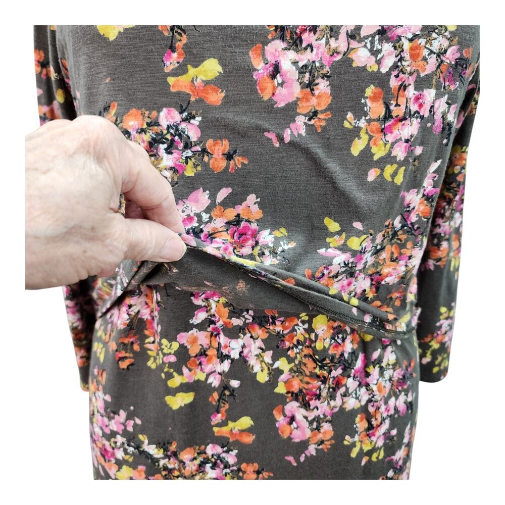 J. Jill Tunic Blouse Women's LARGE Petite Layered Brown Floral Top Career Casual - Picture 9 of 15